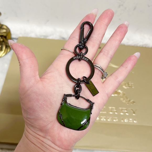 Authentic Burberry New Gunmetal & Forest Green Mini Purse Bag Charm / Keychain - Picture 11 of 11